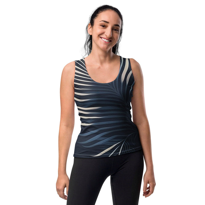 Womens Stretch Fit Tank Top Blue White Palm Leaves - Womens | Tank Tops | AOP