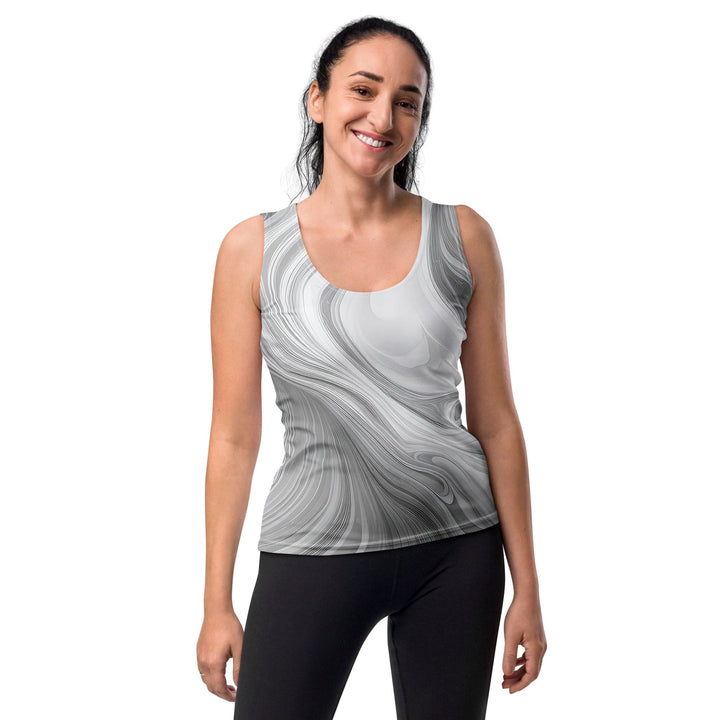 Womens Stretch Fit Tank Top Grey White Boho Marble Print - Womens | Tank Tops