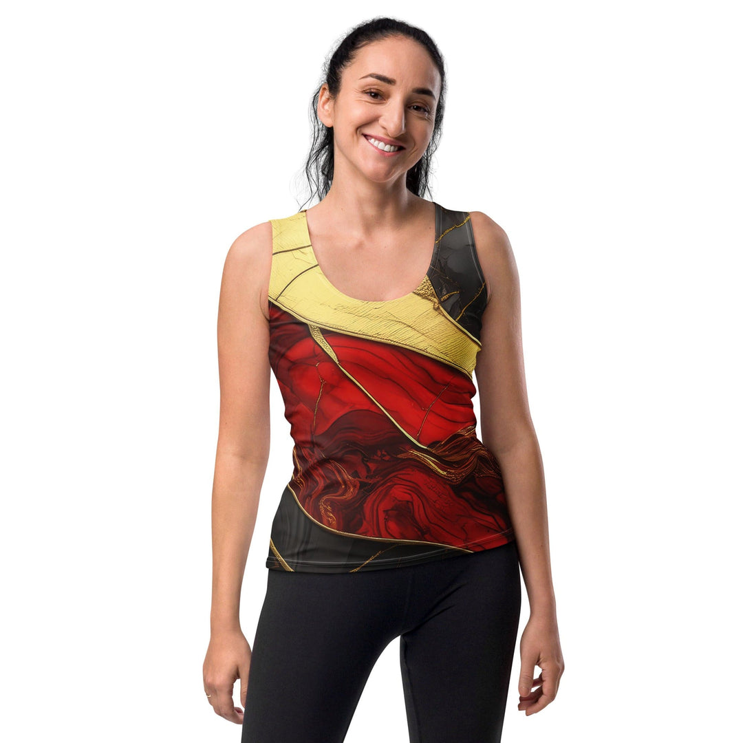 Womens Stretch Fit Tank Top Bold Red Gold Tones Print - Womens | Tank Tops | AOP