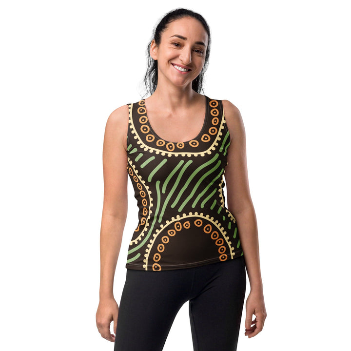 Womens Stretch Fit Tank Top Brown Green Geometric Lines - Womens | Tank Tops