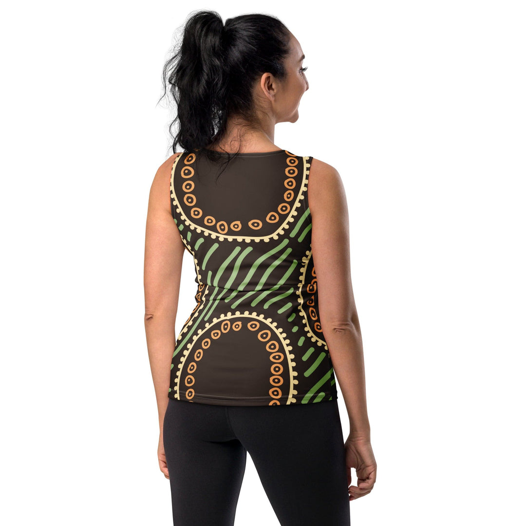 Womens Stretch Fit Tank Top Brown Green Geometric Lines - Womens | Tank Tops