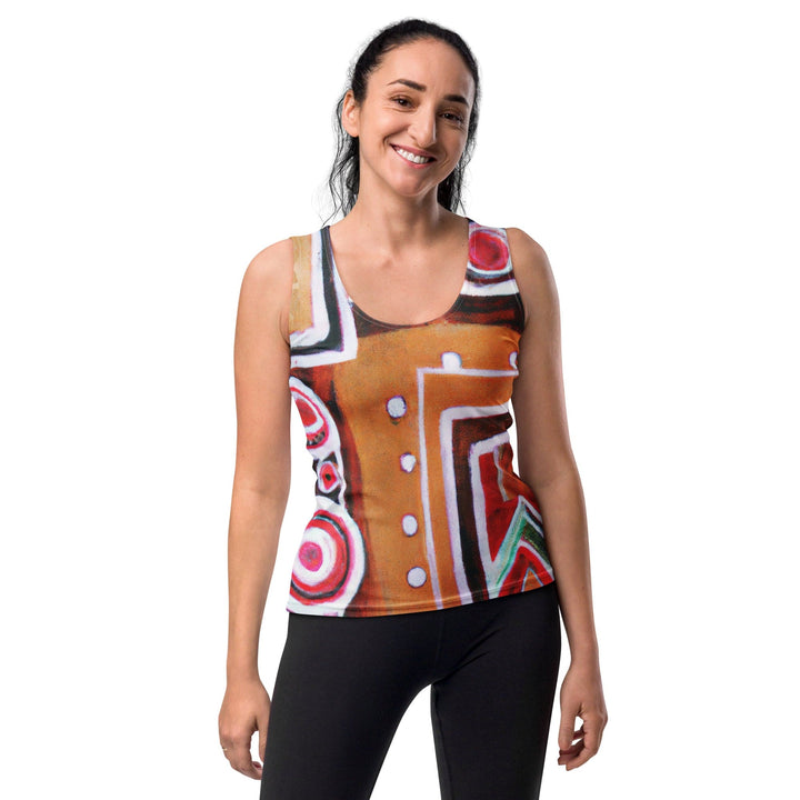 Womens Stretch Fit Tank Top Brown Orange Green Aztec Pattern - Womens | Tank