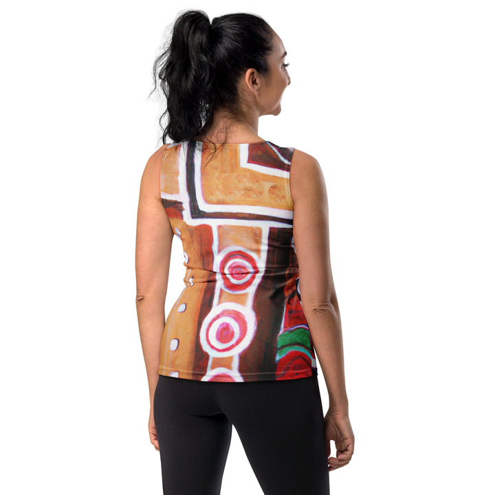 Womens Stretch Fit Tank Top Brown Orange Green Aztec Pattern - Womens | Tank