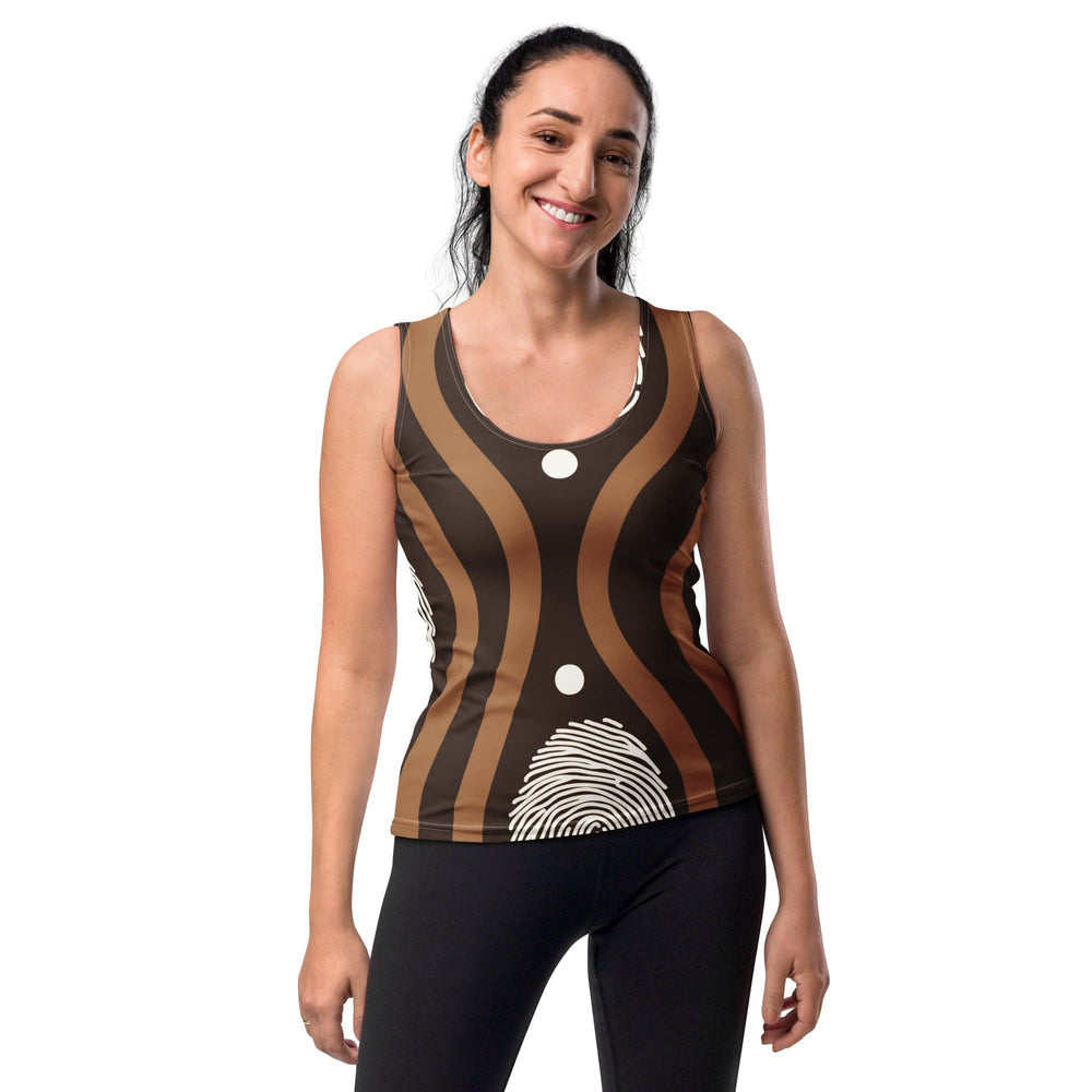 Womens Stretch Fit Tank Top Brown White Geometric Lines - Womens | Tank Tops