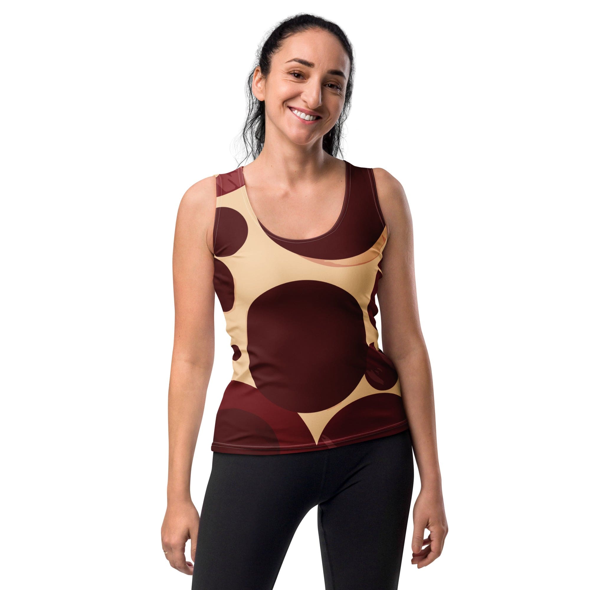 Womens Stretch Fit Tank Top - Burgundy Beige Circular Print – inQue.Style