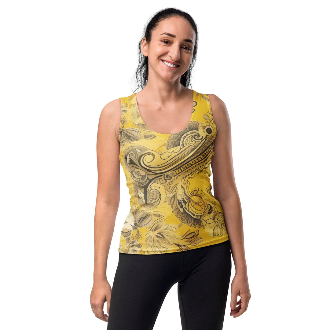 Womens Stretch Fit Tank Top Floral Yellow Bandanna Illustration - Womens | Tank