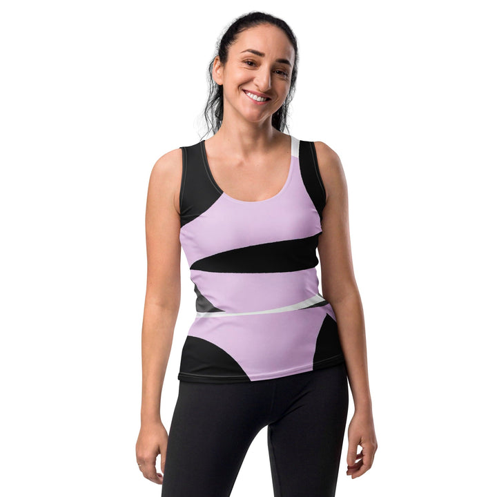 Womens Stretch Fit Tank Top Geometric Lavender and Black Pattern 2 - Womens