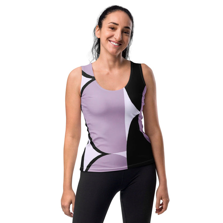 Womens Stretch Fit Tank Top Geometric Lavender and Black Pattern - Womens