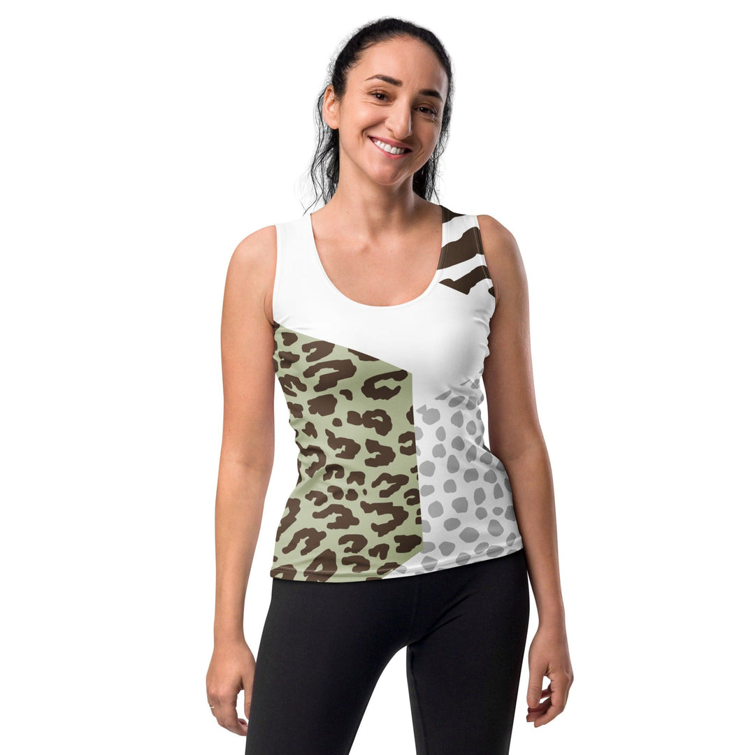 Womens Stretch Fit Tank Top Green Grey Hexagon Pattern - Womens | Tank Tops
