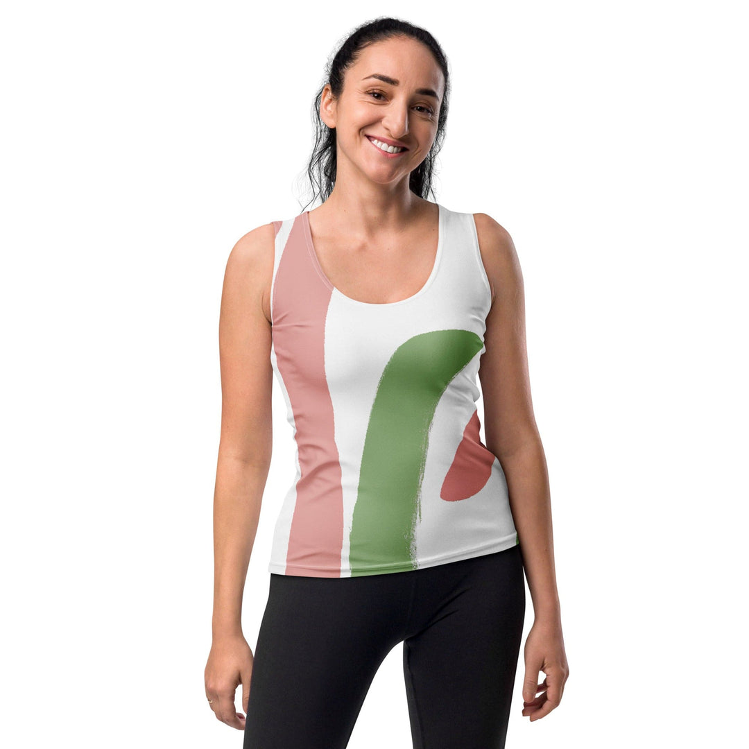 Womens Stretch Fit Tank Top Green Mauve Abstract Brush Stroke Pattern - Womens