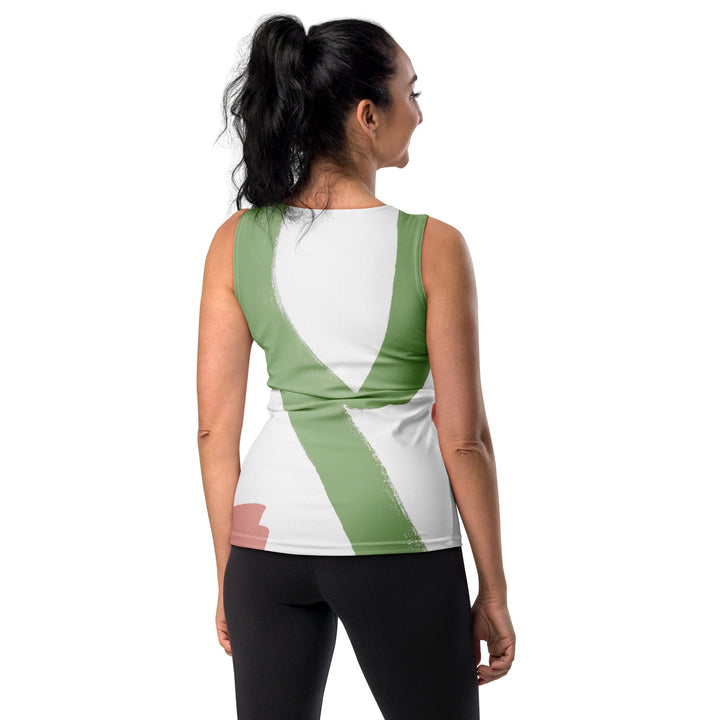 Womens Stretch Fit Tank Top Green Mauve Abstract Brush Stroke Pattern - Womens