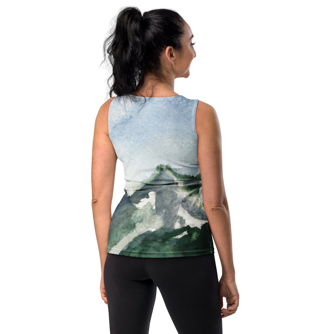 Womens Stretch Fit Tank Top Green Mountainside Nature Landscape Blue - Womens