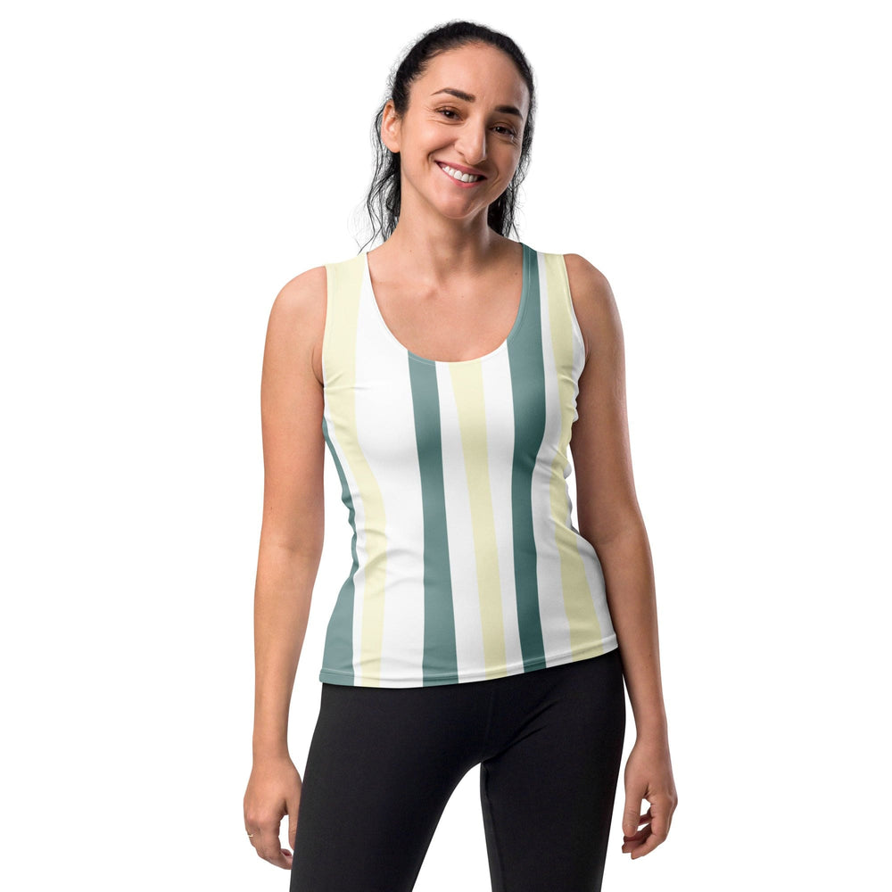Womens Stretch Fit Tank Top Green Yellow Geometric Lines
