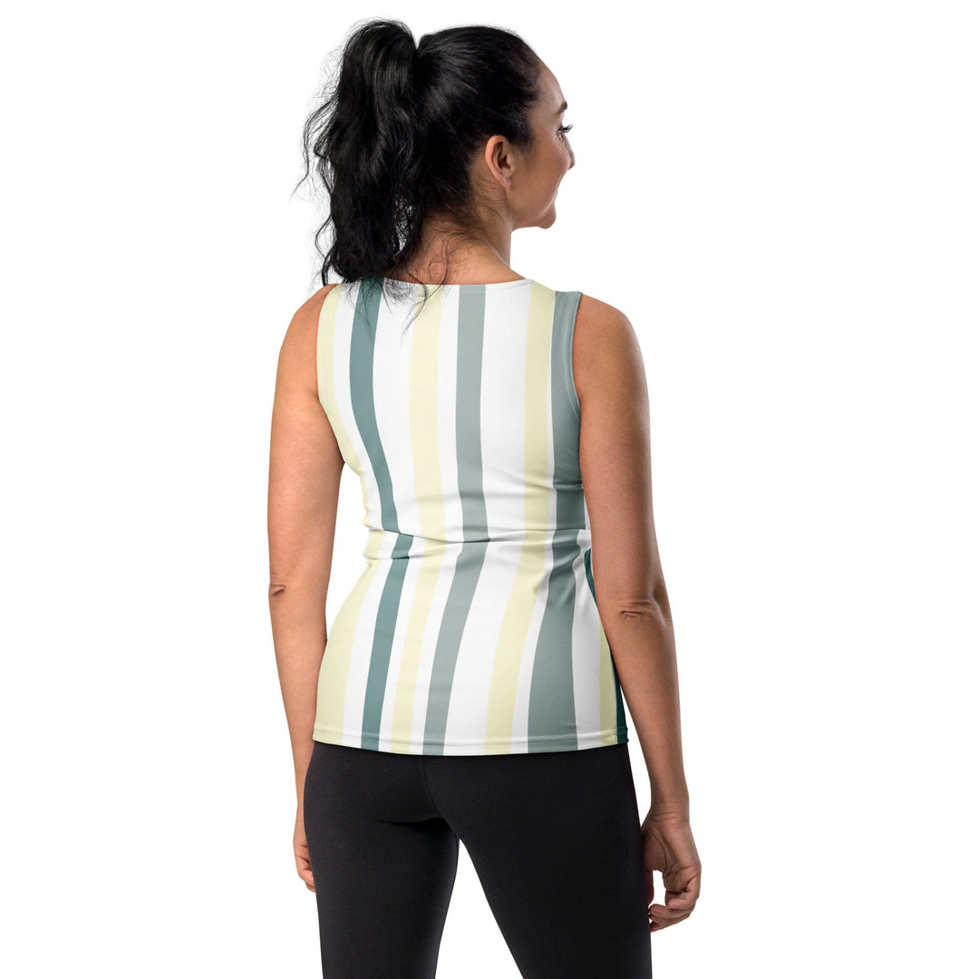 Womens Stretch Fit Tank Top Green Yellow Geometric Lines