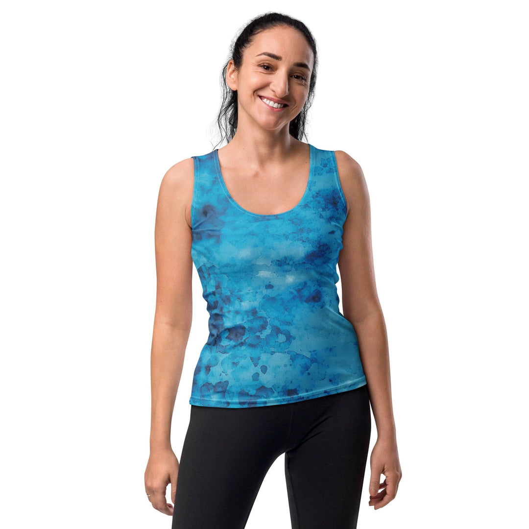 Womens Stretch Fit Tank Top Light And Dark Blue Marble Illustration - Womens