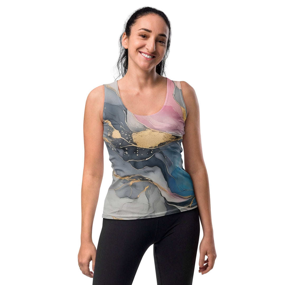 Womens Stretch Fit Tank Top Marble Cloud Of Grey Pink Blue 63389 - Womens
