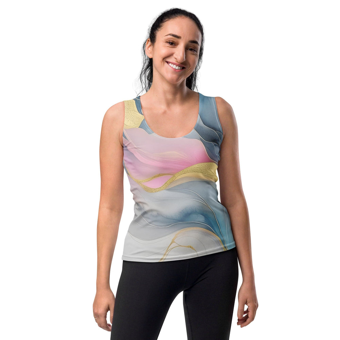 Womens Stretch Fit Tank Top Marble Cloud Of Grey Pink Blue 72067 - Womens