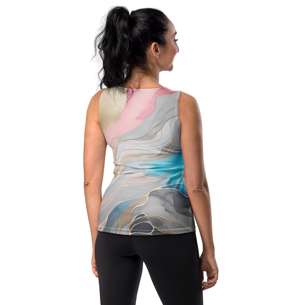 Womens Stretch Fit Tank Top Marble Cloud Of Grey Pink Blue 82395 - Womens