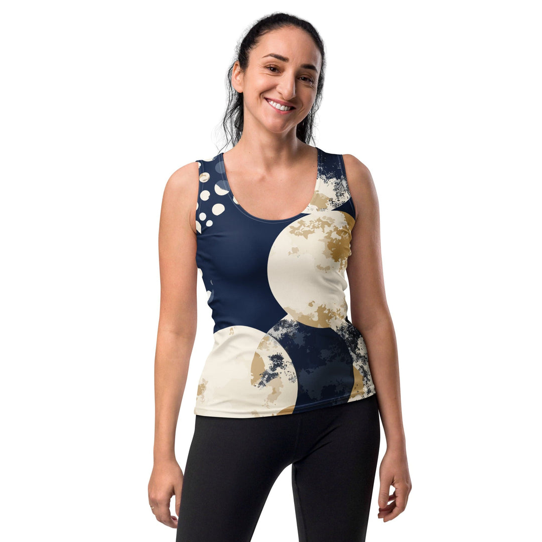 Womens Stretch Fit Tank Top Blue Beige Spotted Print - Womens | Tank Tops | AOP