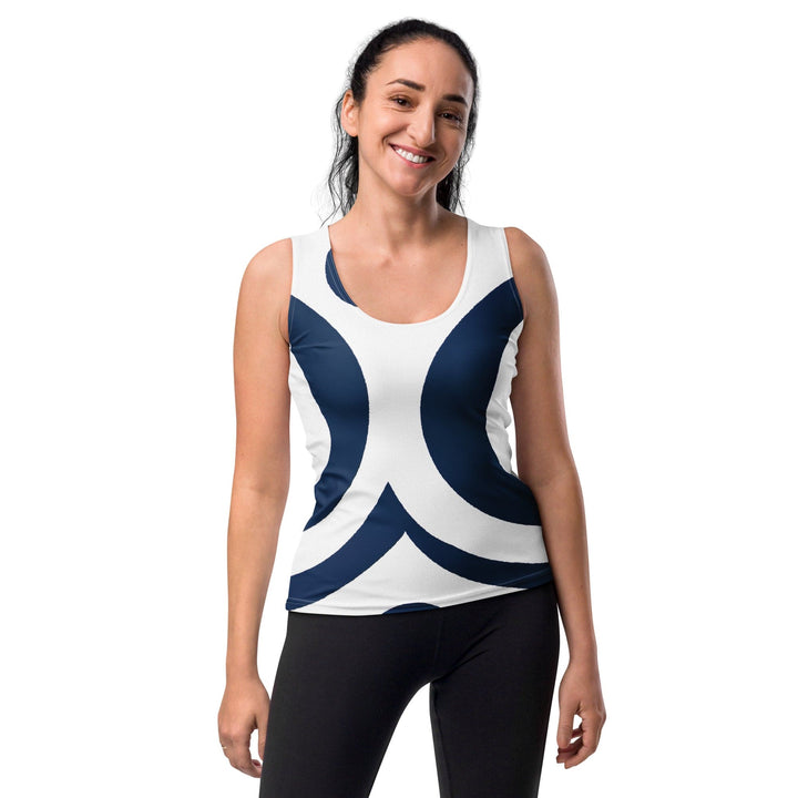 Womens Stretch Fit Tank Top Navy Blue and White Circular Pattern - Womens