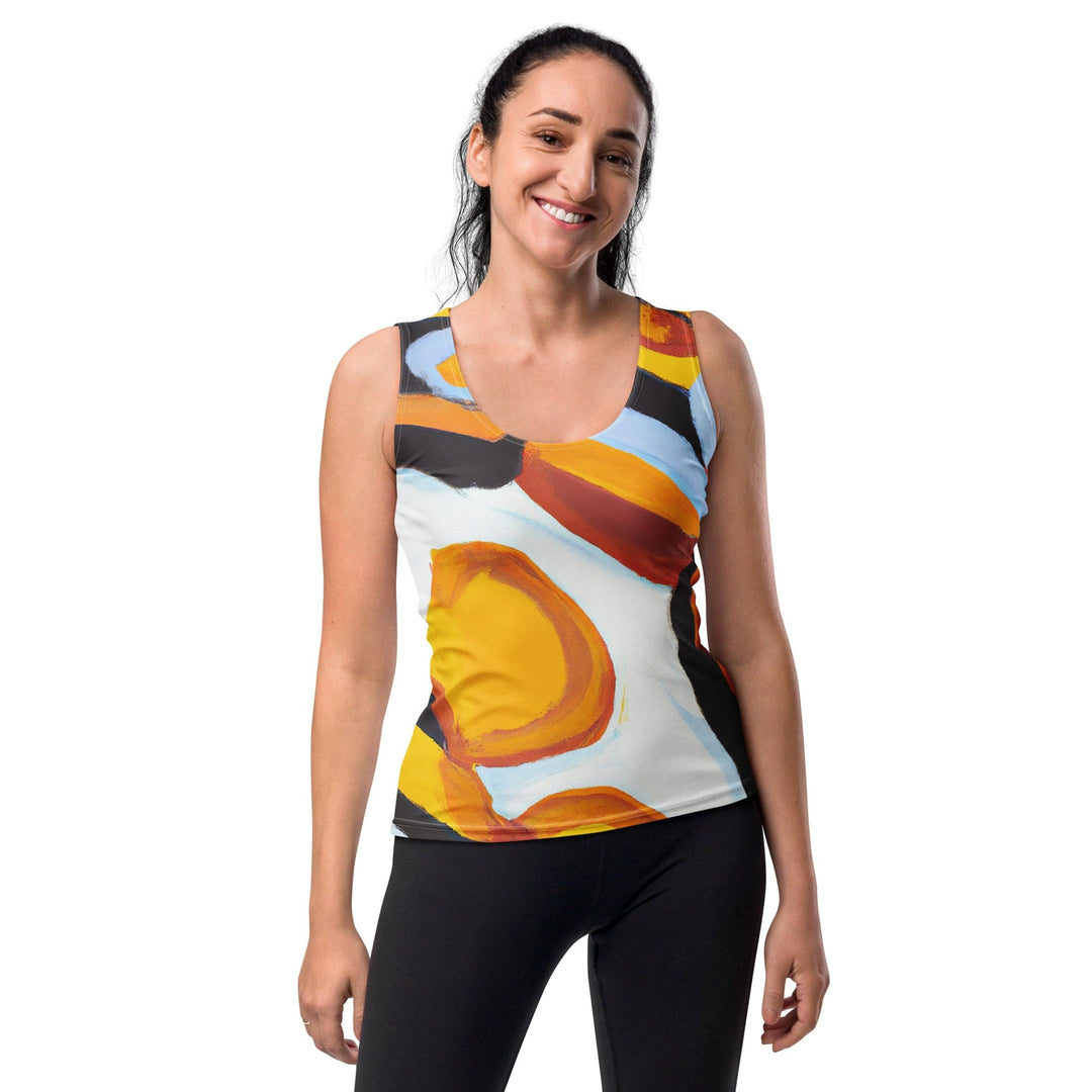 Womens Stretch Fit Tank Top Orange Black White Geometric Print - Womens | Tank