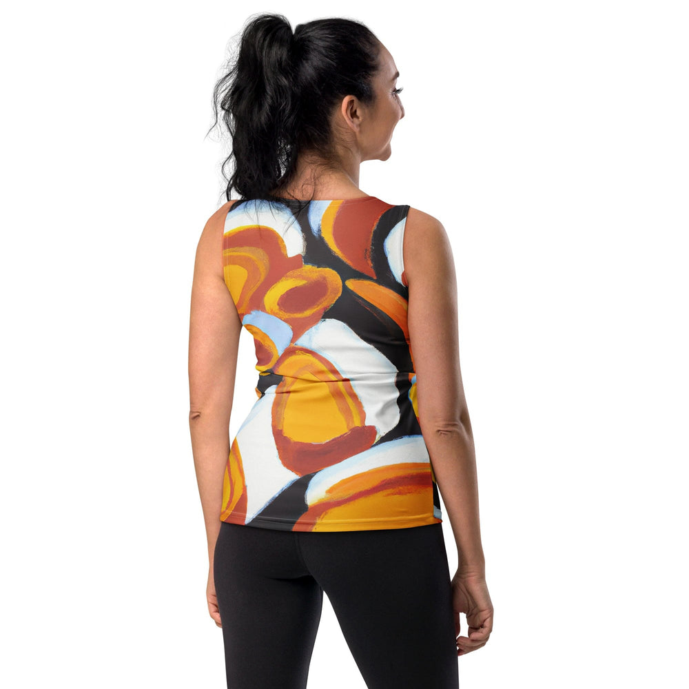 Womens Stretch Fit Tank Top Orange Black White Geometric Print - Womens | Tank
