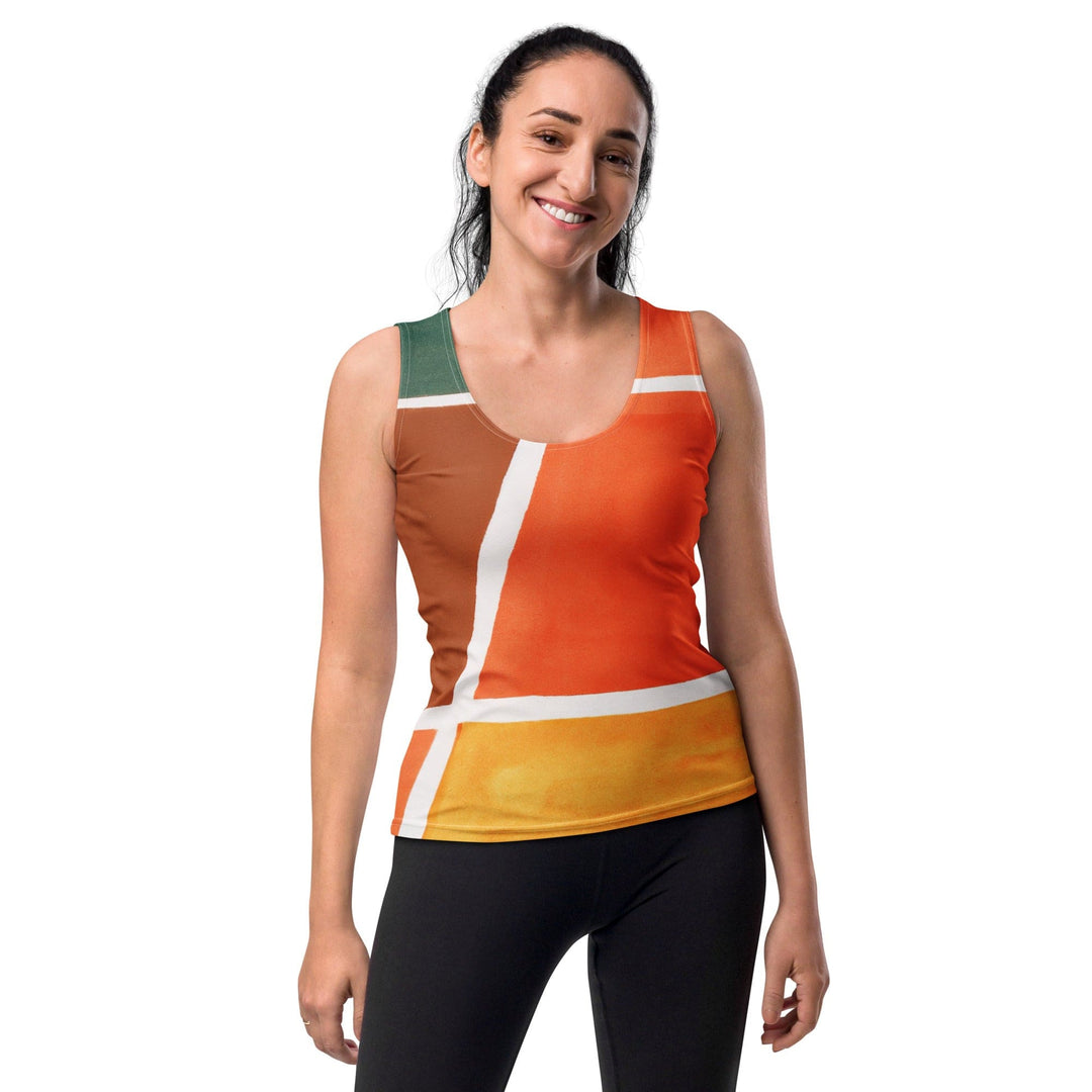 Womens Stretch Fit Tank Top Orange Green Boho Pattern - Womens | Tank Tops | AOP