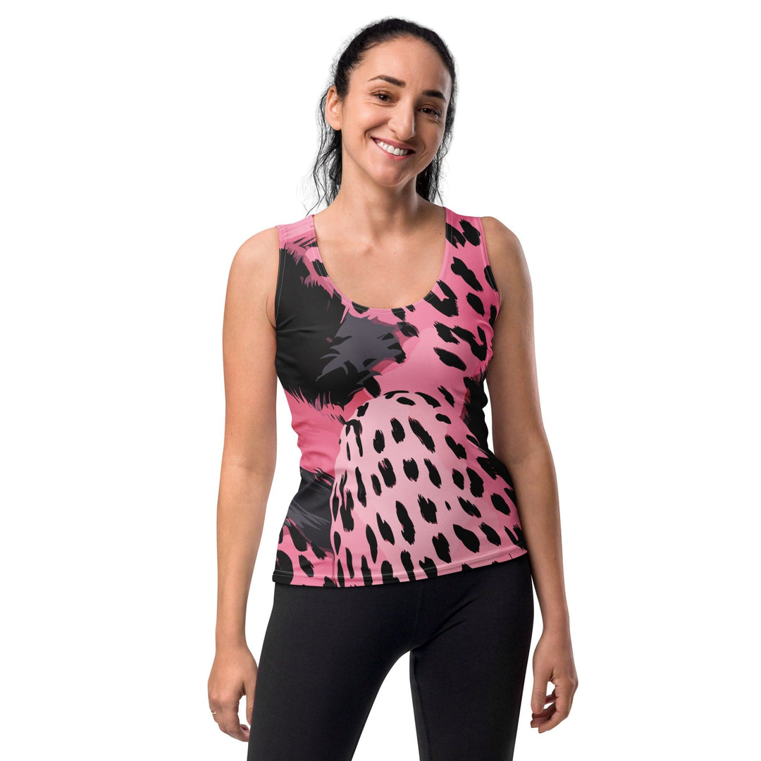 Womens Stretch Fit Tank Top Pink Black Spotted Print - Womens | Tank Tops | AOP