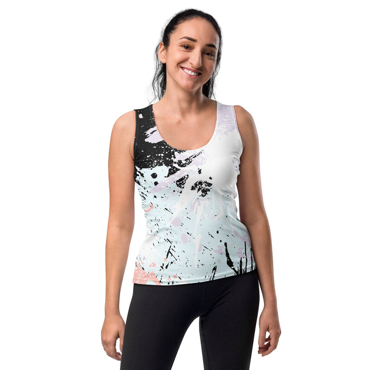 Womens Stretch Fit Tank Top Pink Black Abstract Print - Womens | Tank Tops | AOP