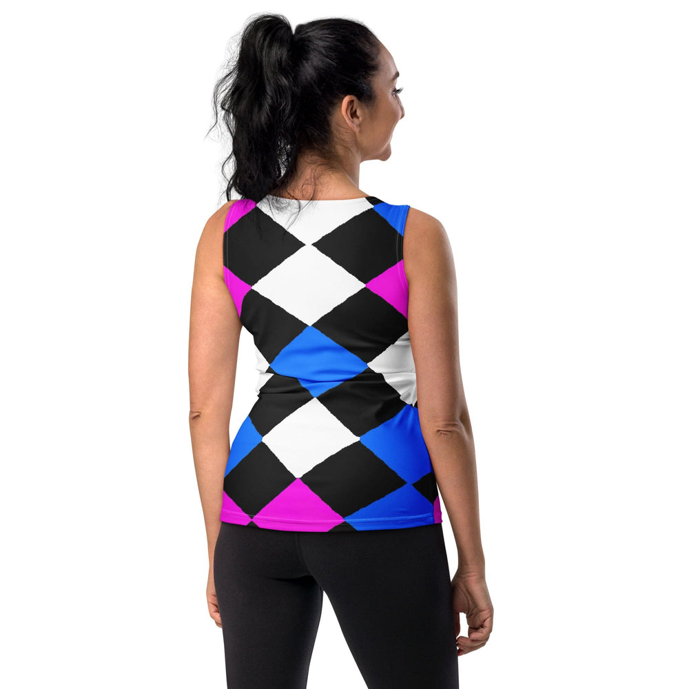 Womens Stretch Fit Tank Top Pink Blue Checkered Pattern - Womens | Tank Tops
