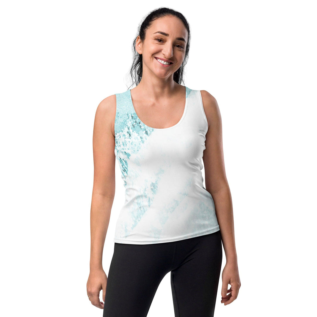 Womens Stretch Fit Tank Top Subtle Abstract Ocean Blue And White - Womens