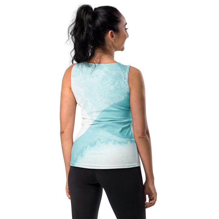 Womens Stretch Fit Tank Top Subtle Abstract Ocean Blue and White - Womens