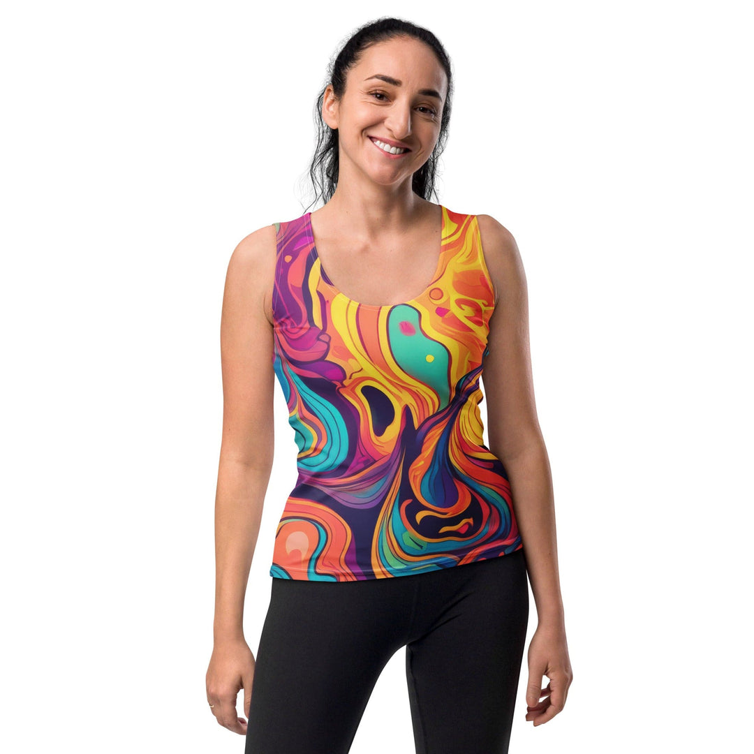 Womens Stretch Fit Tank Top Vibrant Psychedelic Rave Pattern - 2