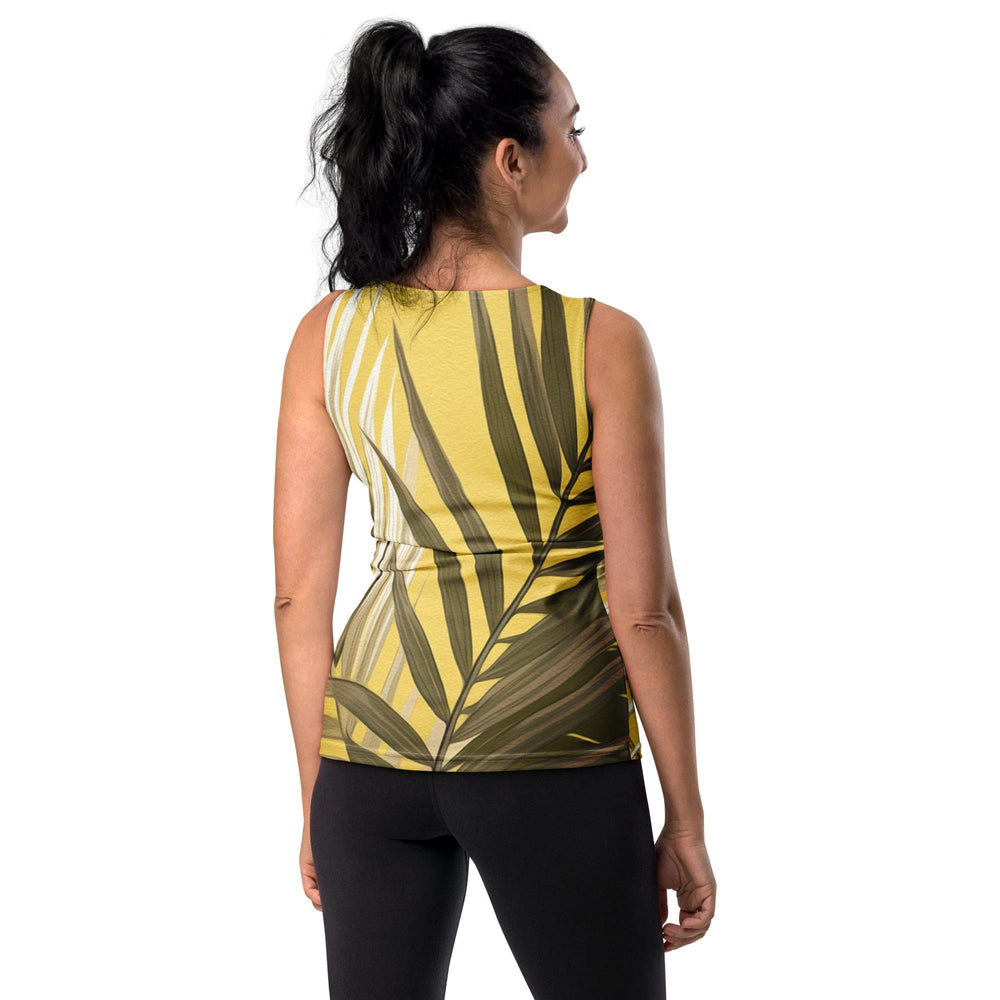 Womens Stretch Fit Tank Top White Brown Palm Leaves - Womens | Tank Tops | AOP
