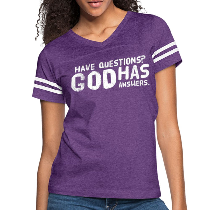 Womens T-shirt Vintage Sport Black - have Questions? God has Answers