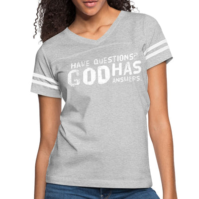 Womens T-shirt Vintage Sport Black S-2xl Have Questions? God Has Answers -