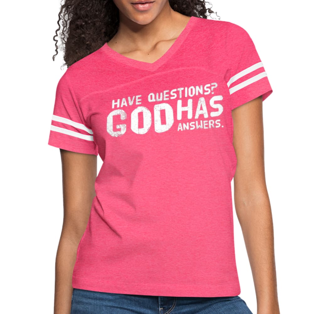 Womens T-shirt Vintage Sport Black - have Questions? God has Answers