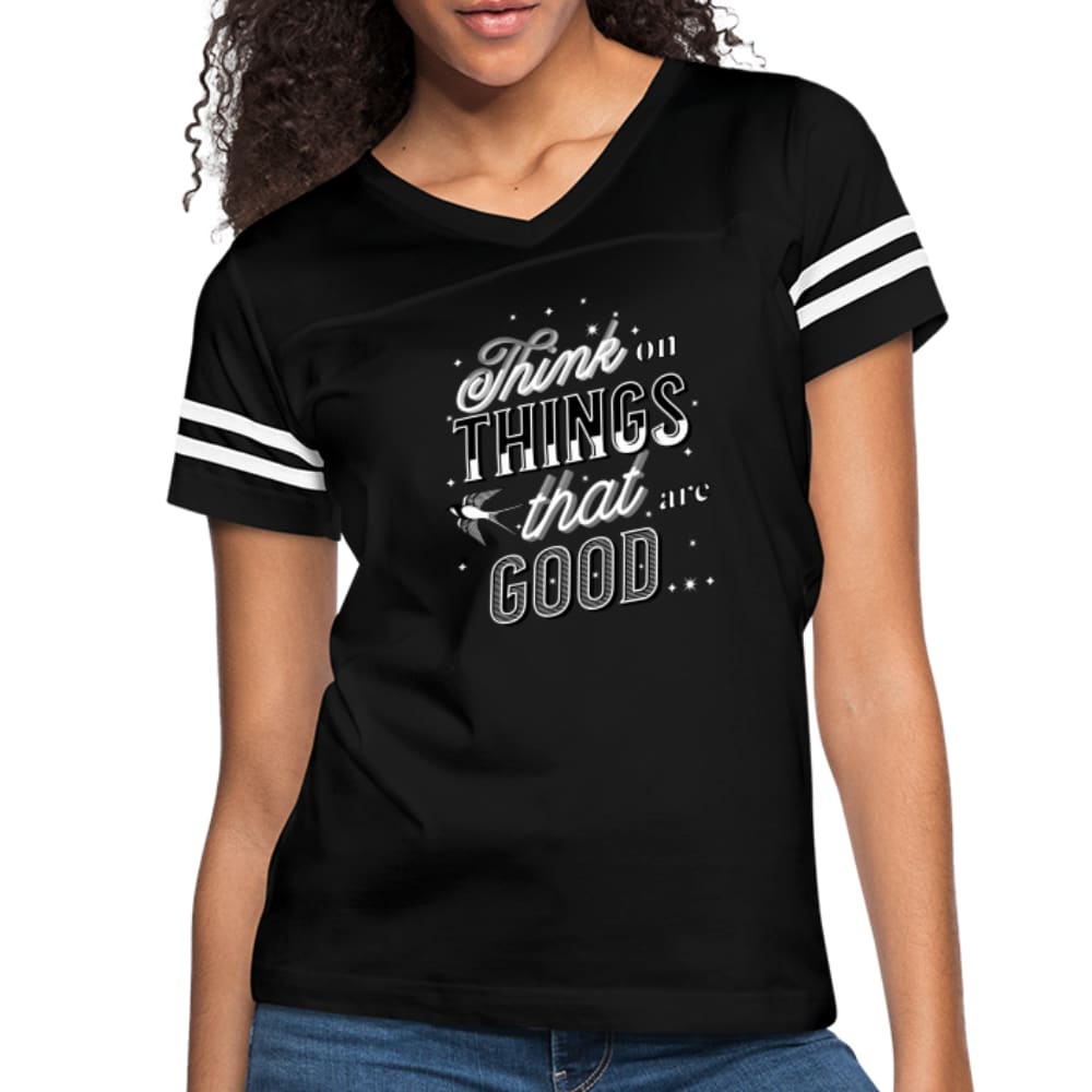 Womens T-shirt Vintage Sport Black - Think on Things that are Good
