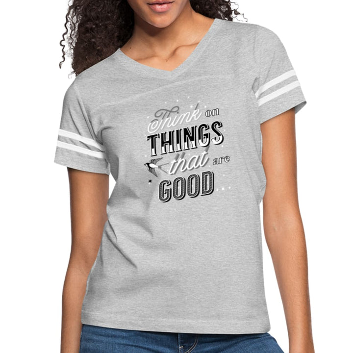 Womens T-shirt Vintage Sport Black - Think on Things that are Good