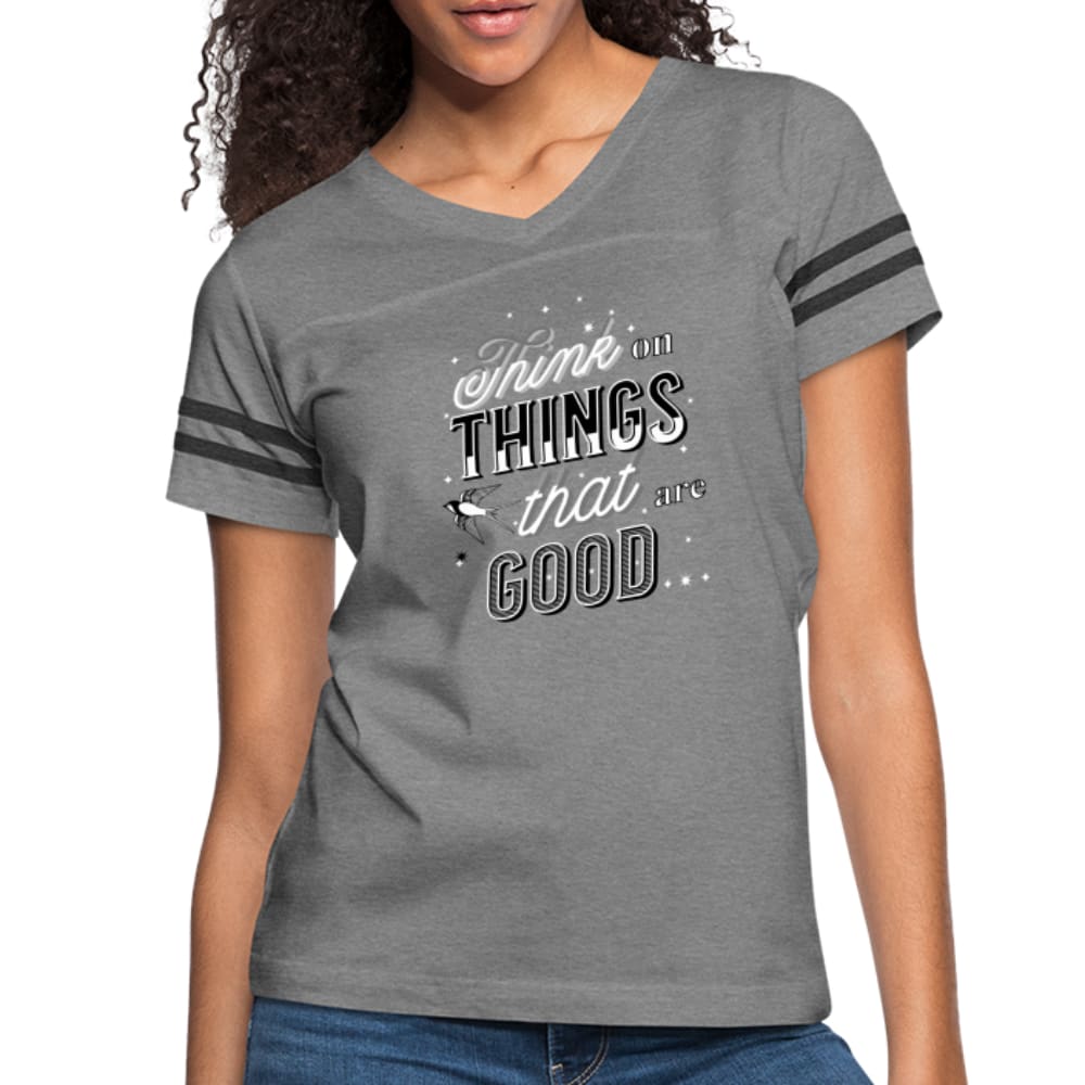 Womens T-shirt Vintage Sport Black - Think on Things that are Good