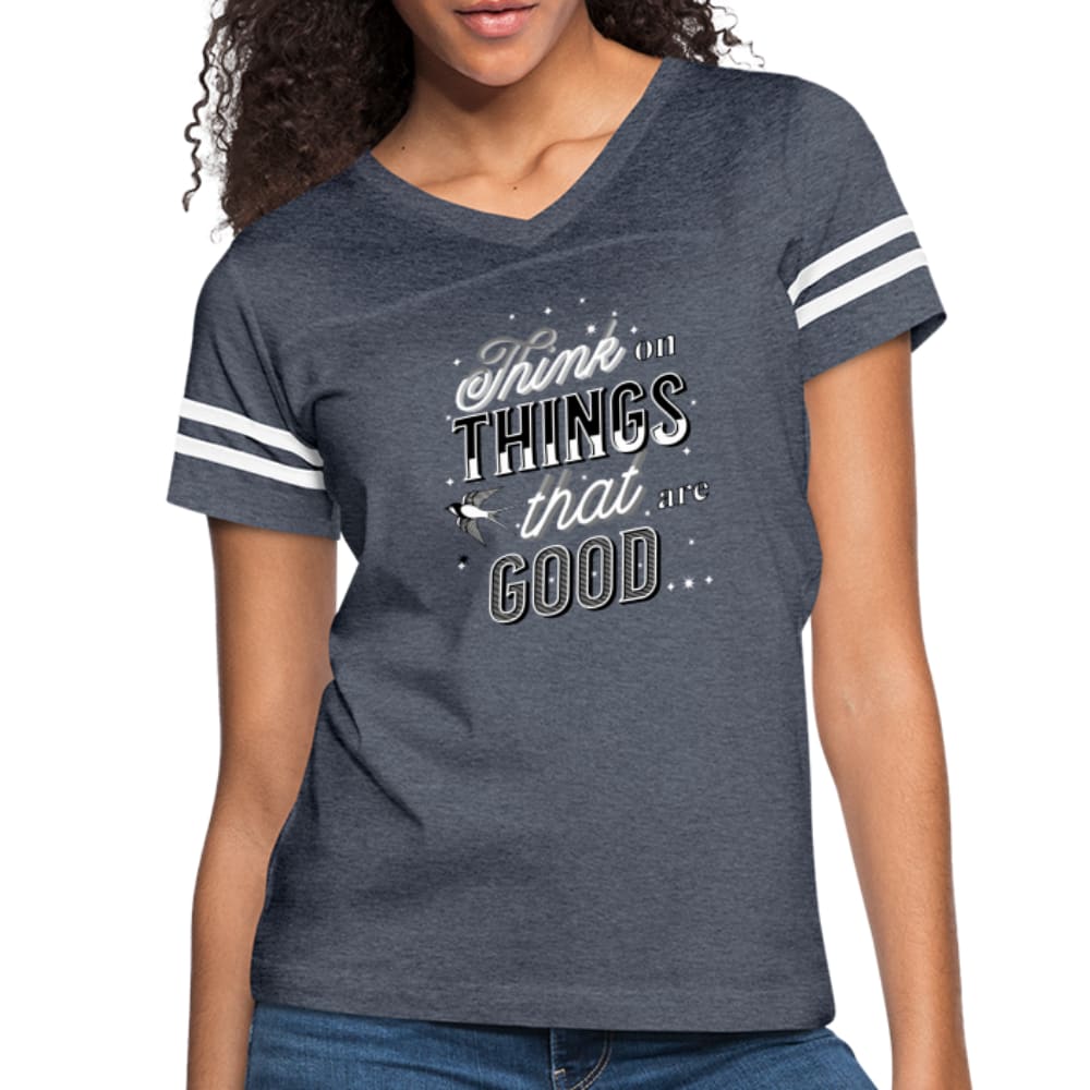 Womens T-shirt Vintage Sport Black - Think on Things that are Good