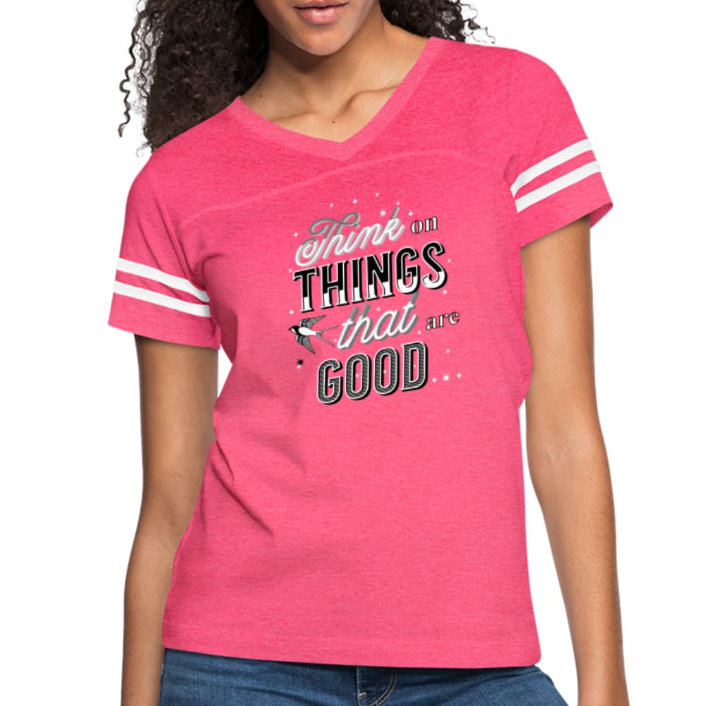Womens T-shirt Vintage Sport Black - Think on Things that are Good