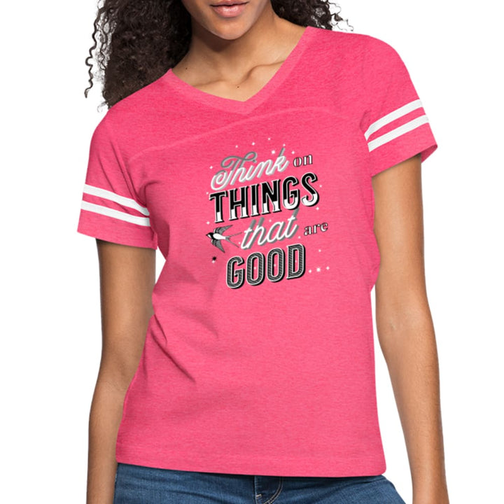 Womens T-shirt Vintage Sport Black - Think on Things that are Good
