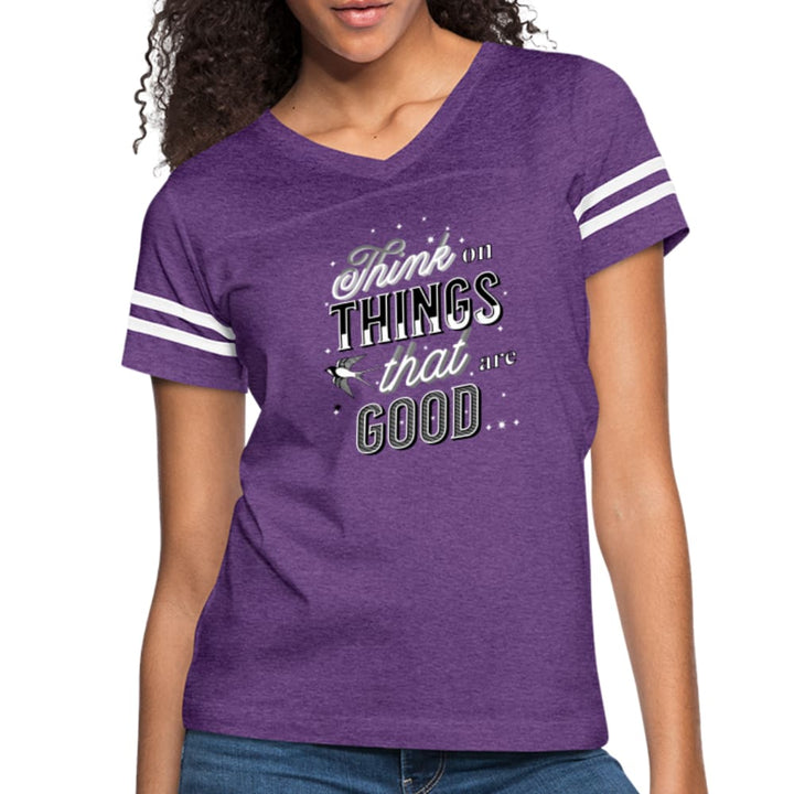 Womens T-shirt Vintage Sport Black - Think on Things that are Good
