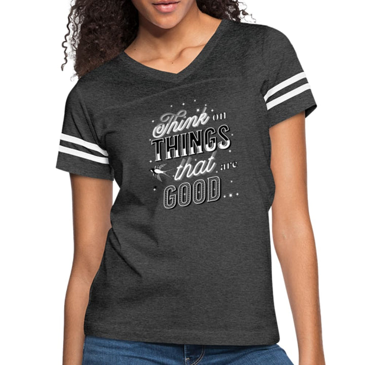 Womens T-shirt Vintage Sport Black - Think on Things that are Good