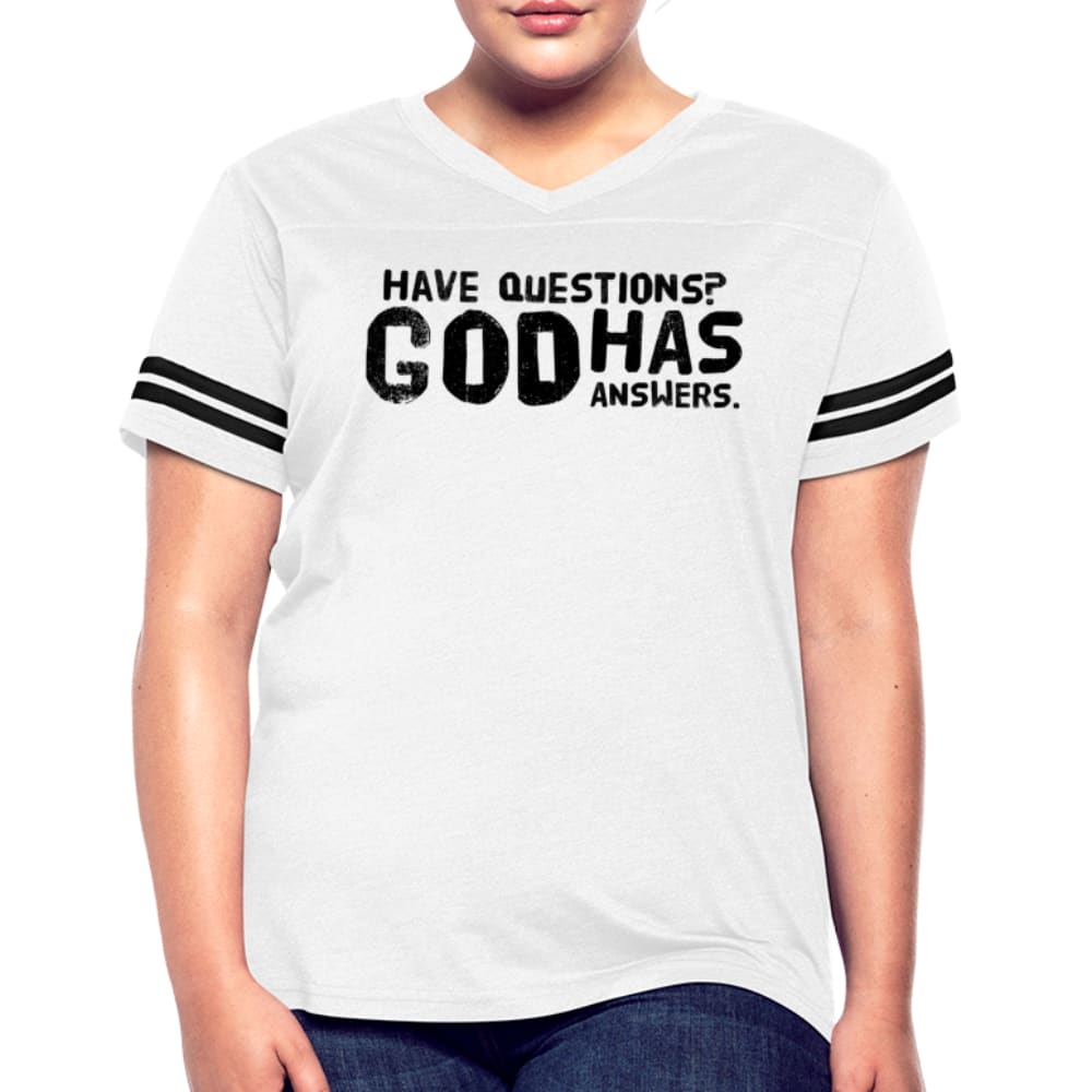 Womens T-shirt Vintage Sport White - have Questions? God has Answers