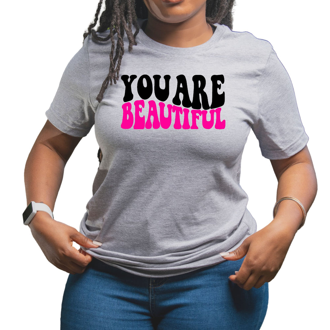 Womens T-shirt you are Beautiful Retro Wavy Pink Black Inspiration