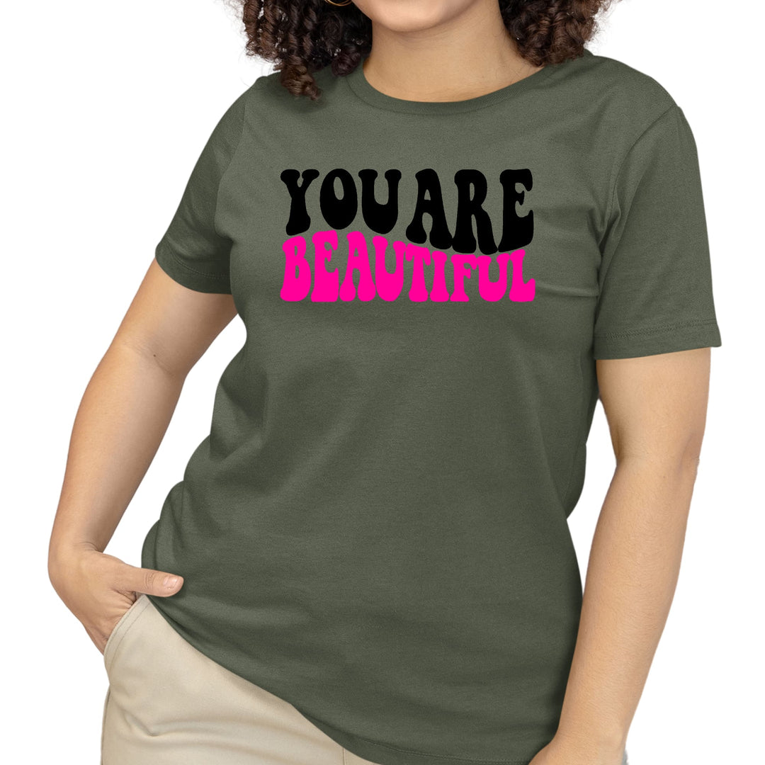 Womens T-shirt you are Beautiful Retro Wavy Pink Black Inspiration