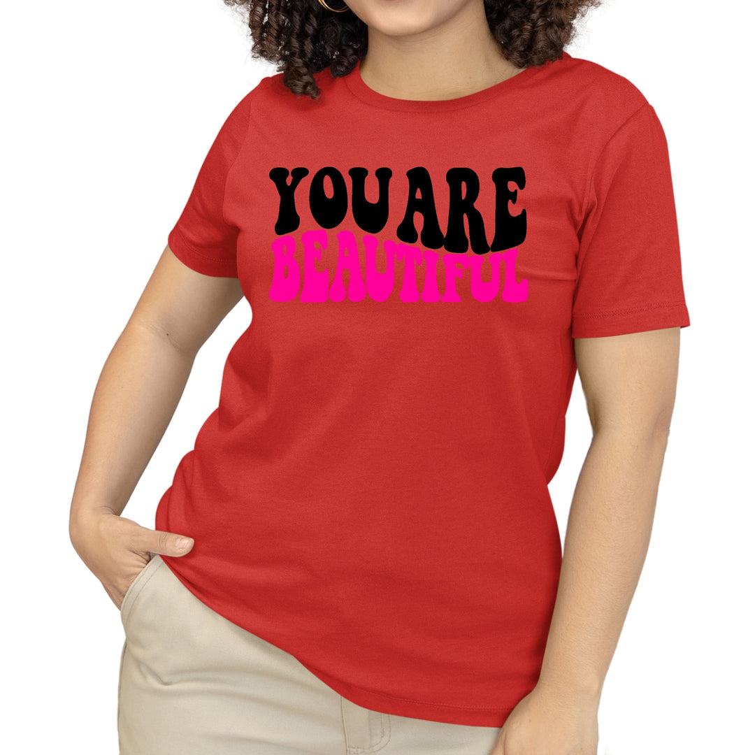 Womens T-shirt you are Beautiful Retro Wavy Pink Black Inspiration