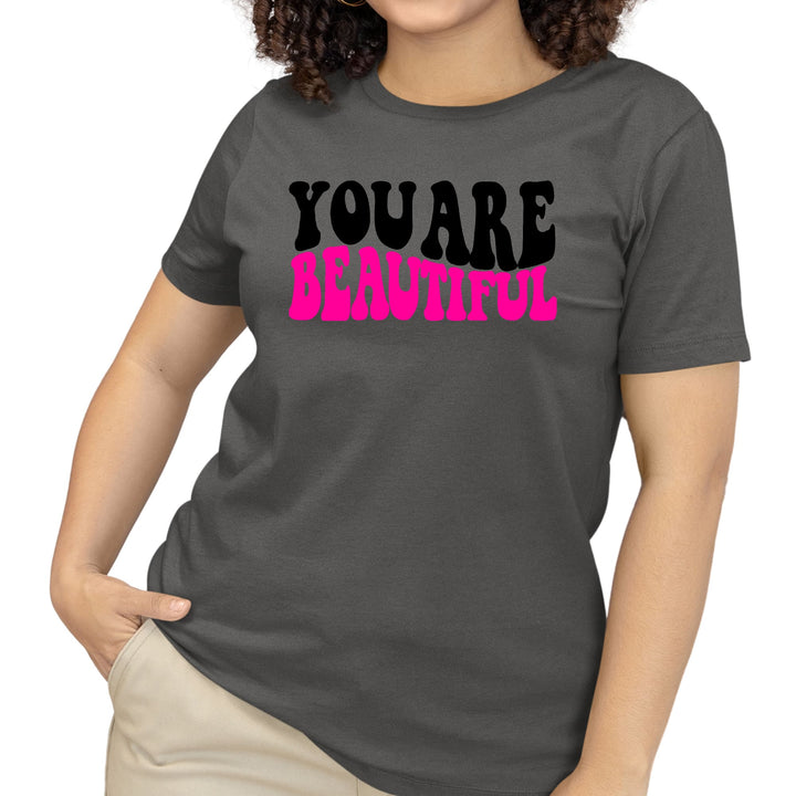 Womens T-shirt you are Beautiful Retro Wavy Pink Black Inspiration